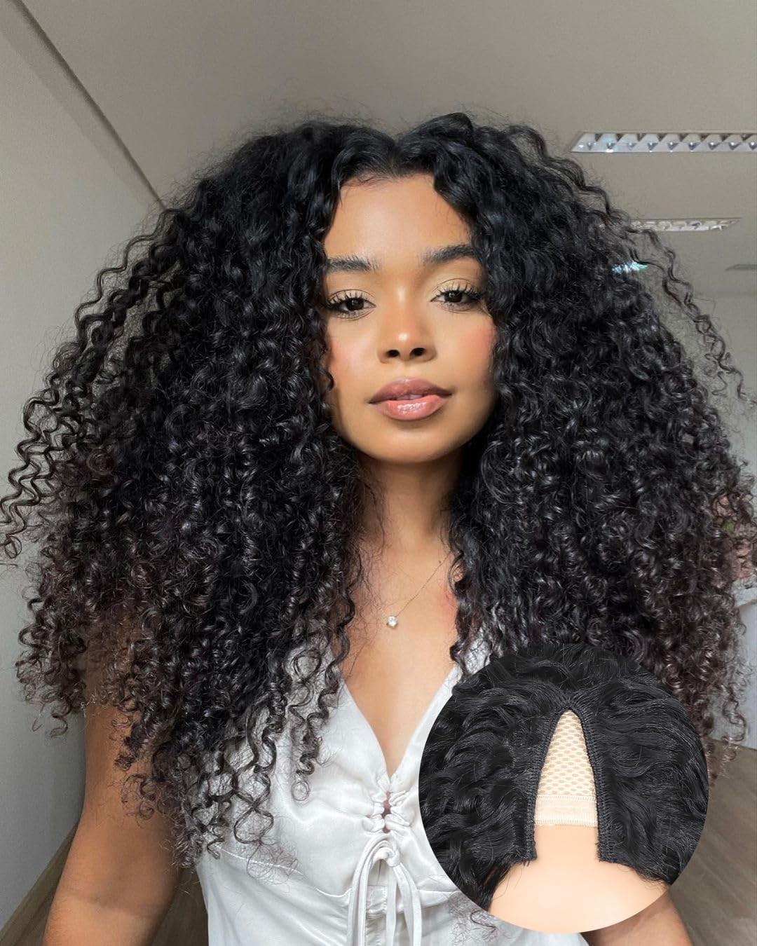 V Part Wig Human Hair Curly No Leave Out Upgrade U Part Wigs for Black Wome