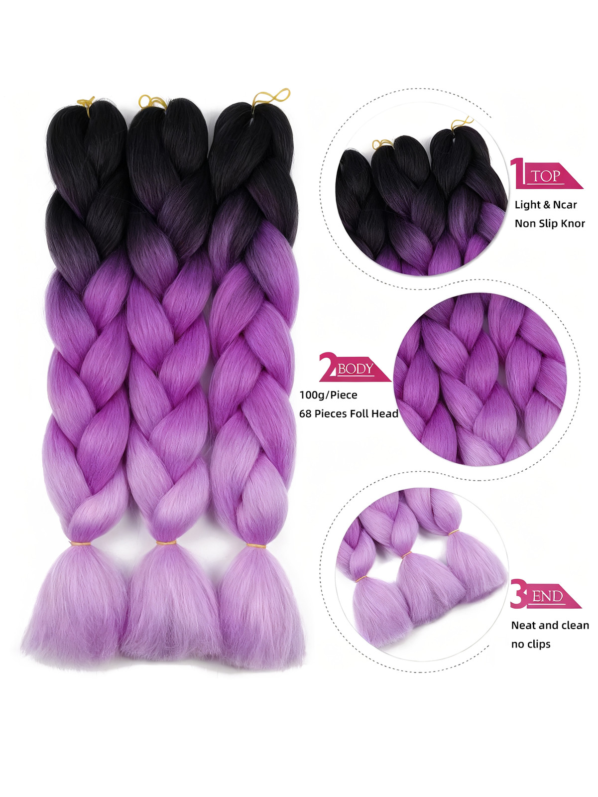 4Pcs 24″ Jumbo Braiding Hair Extensions Braids+24Pcs Multi-color Hair Rope Set