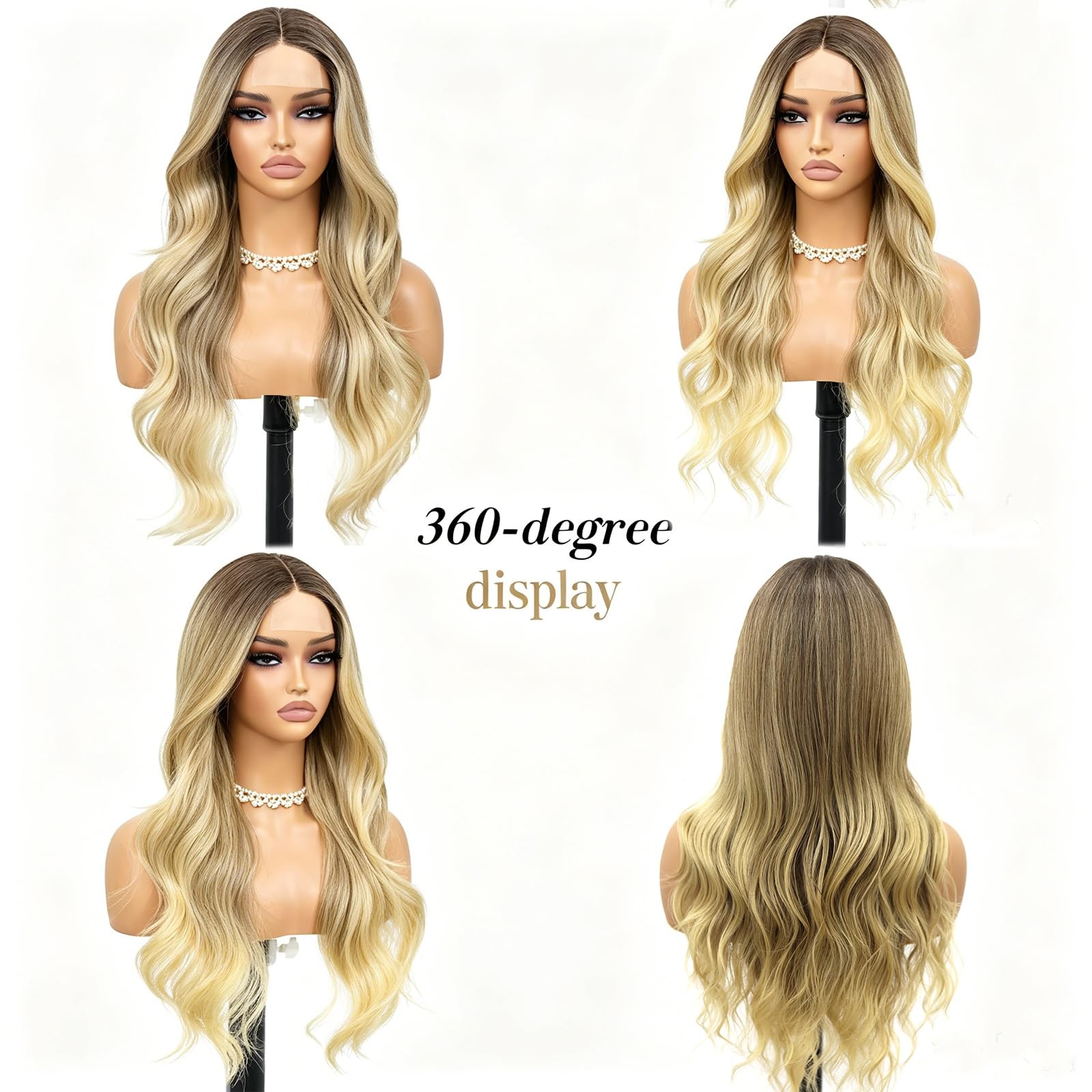 Long Ombre Dark Root Blonde Wavy Wig 4×1 Lace Natural Hairline Middle Part Cu…