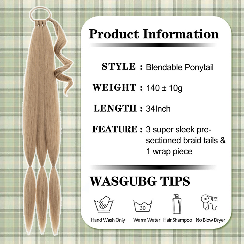 Braid Ponytail Extension w/ Elastic Tie Straight Wrap Around Braid Pony Tail 34″