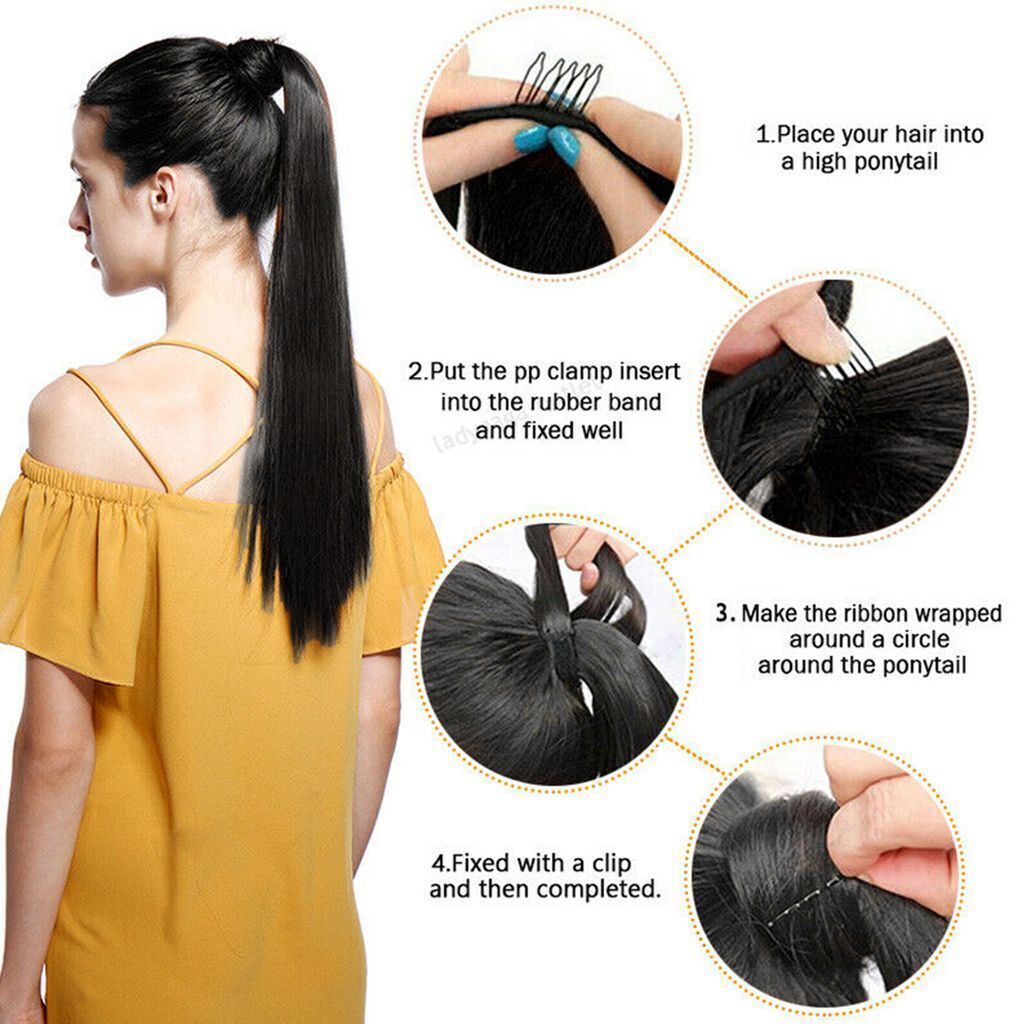 Long Wavy Curly/Straight Thick Synthetic Clip In Hair Extension Ponytail Claw
