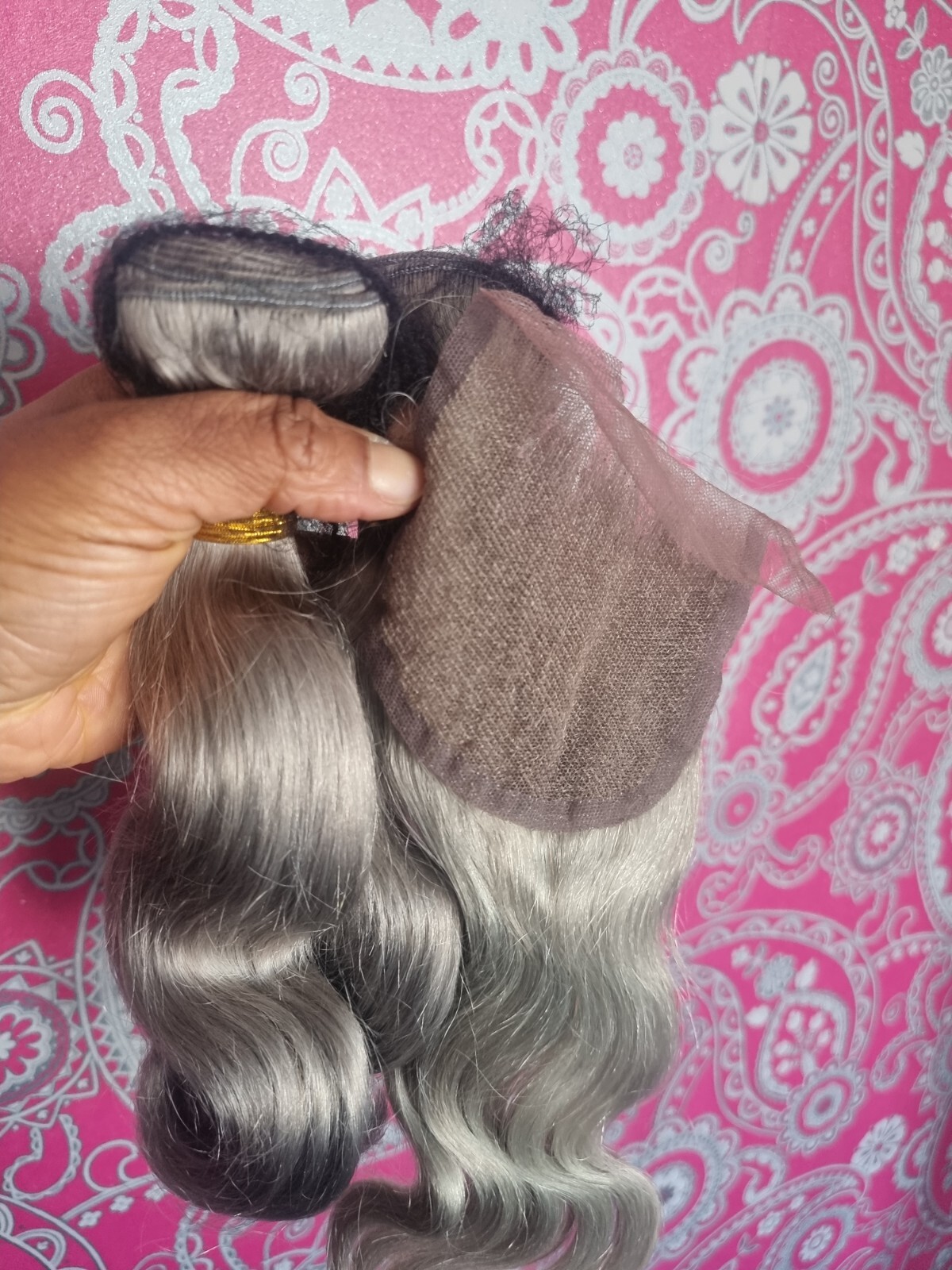 12A PURE SILVER GREY BRAZILIAN VIRGIN HAIR BODY WAVES 12+12&12INCH CLOSURE 250g