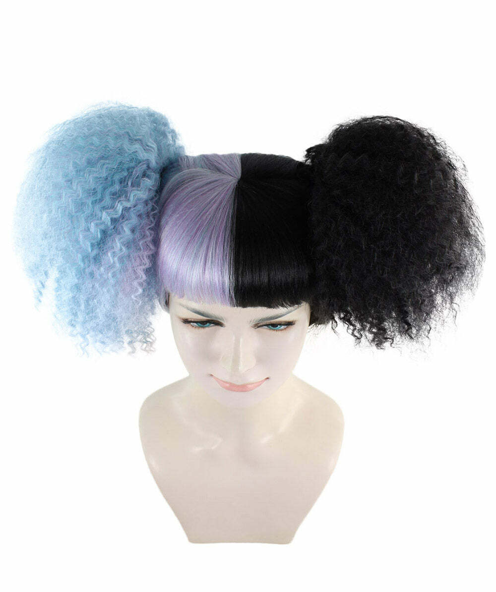 Adult Light Blue Black Ponytails Wig for Cosplay Melanie Crimped Party HW-1433A