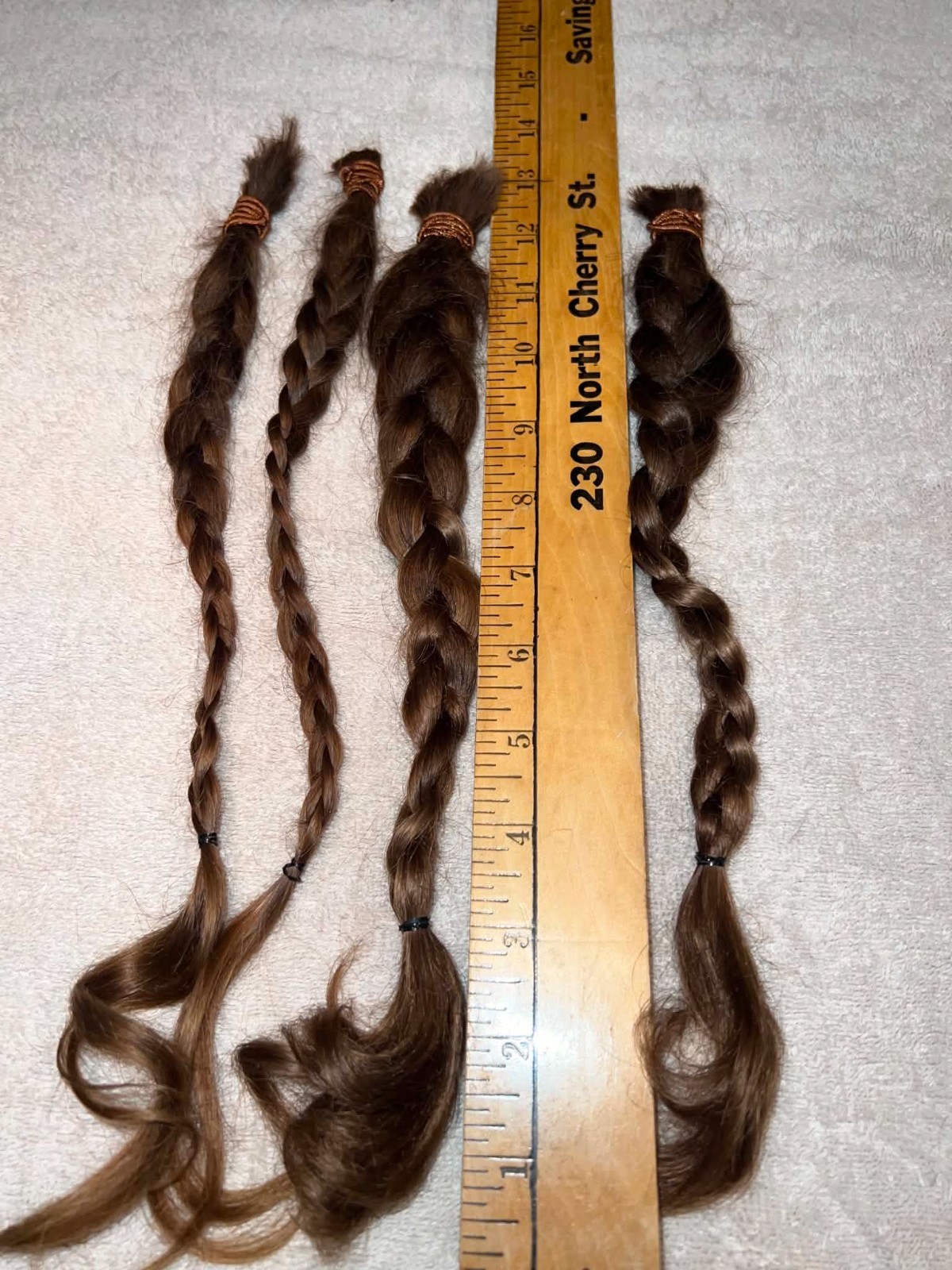 4 Human Light Brown Hair Braids 13″ Cut from 17 Year Old Female