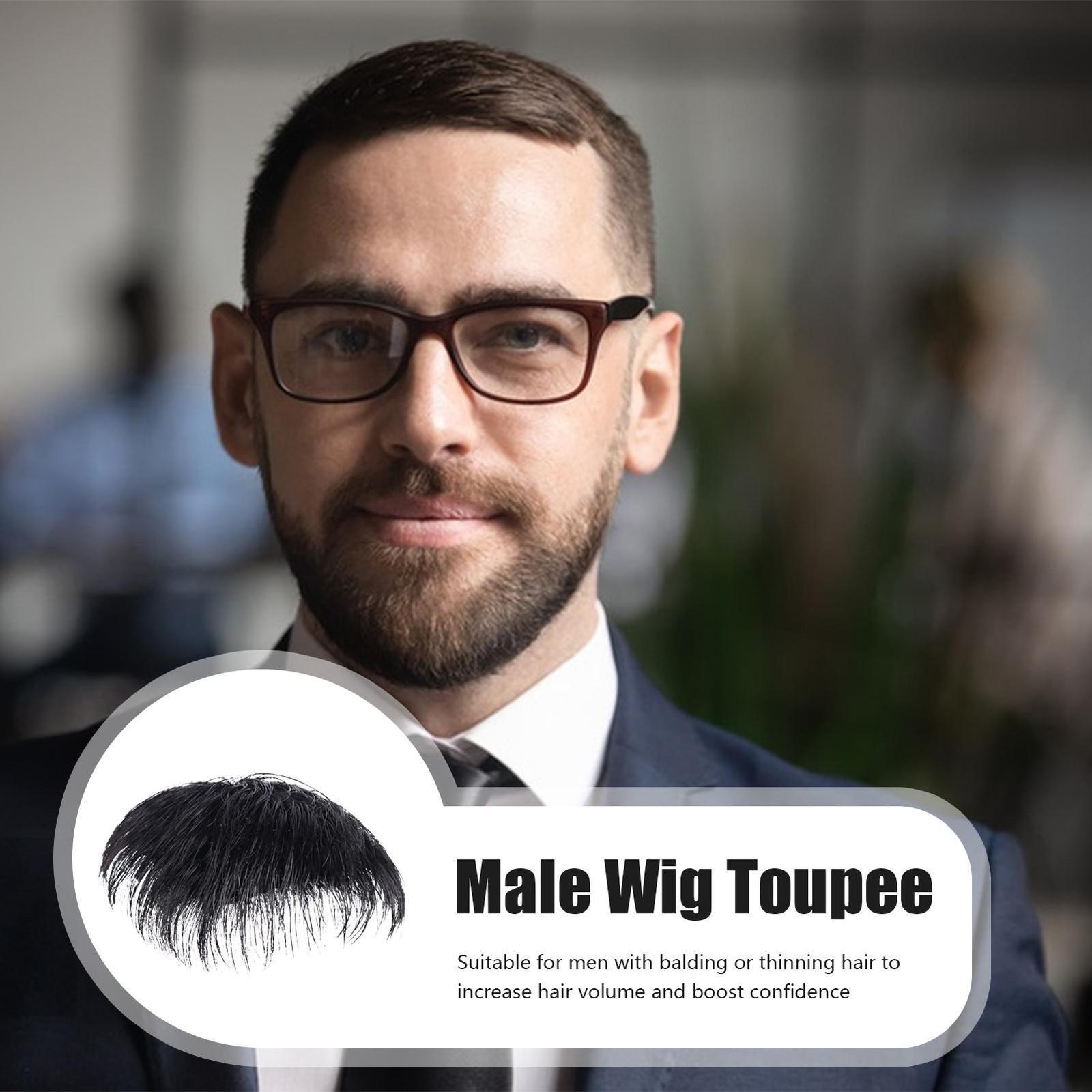 Men’s Clip Hairpiece Top Short Natural Wig Black Natural Hair Topper Toupee