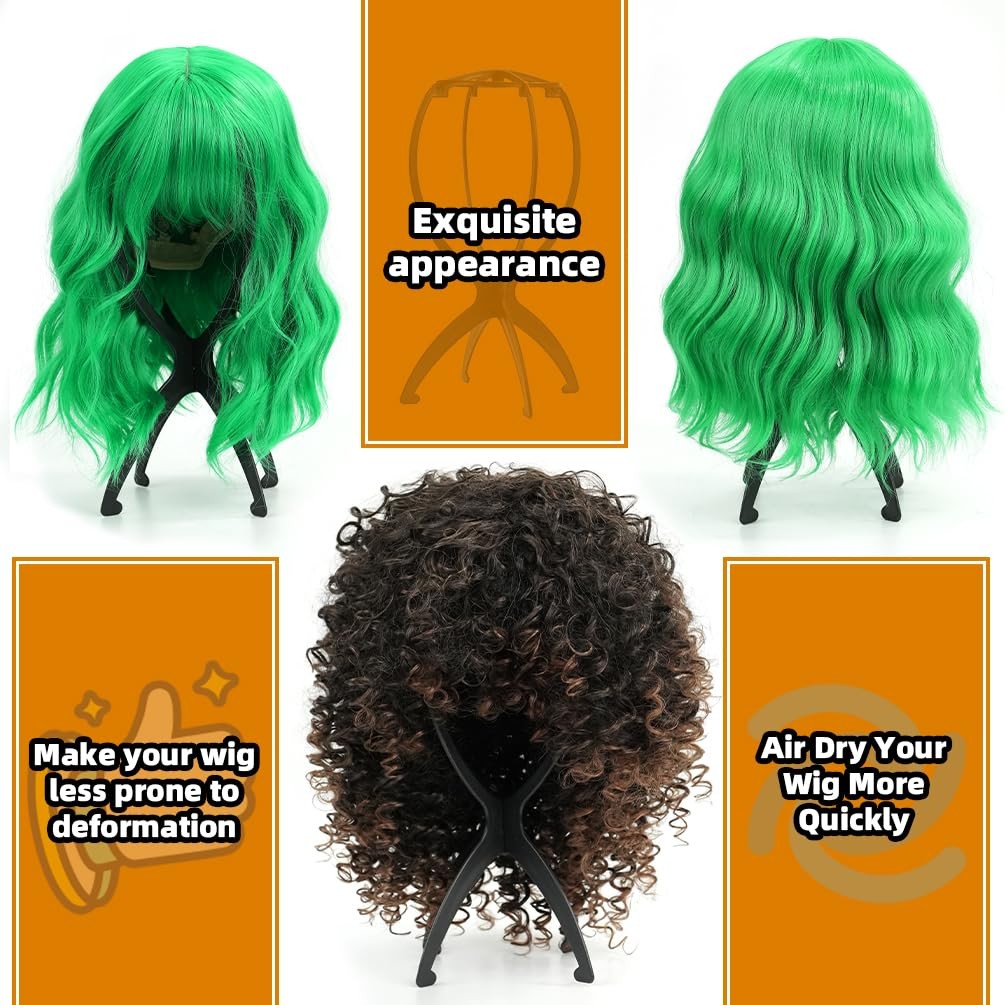 4 Pack Collapsible Wig Stand Portable Wig Display Holder for Multiple Wigs Hats
