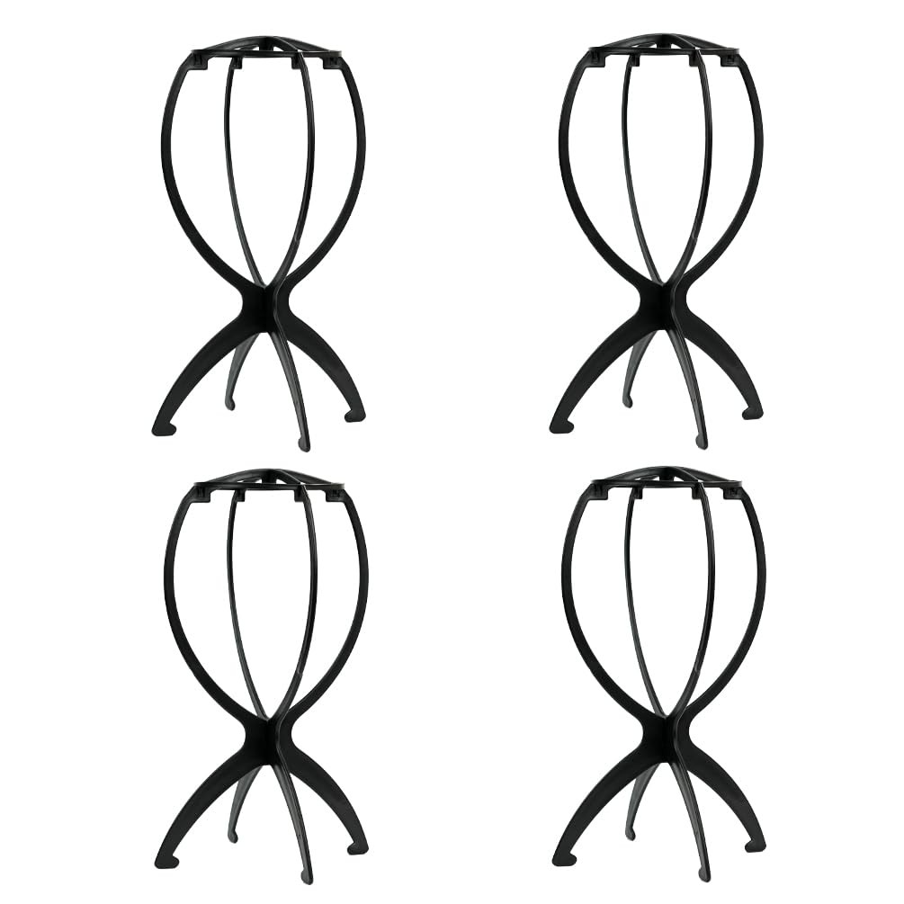 4 Pack Collapsible Wig Stand Portable Wig Display Holder for Multiple Wigs Hats