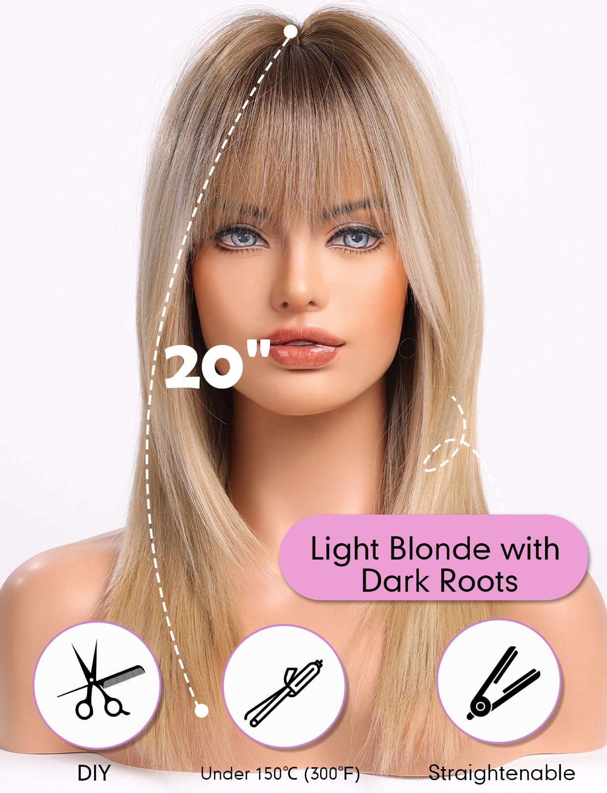 Light Blonde Wigs for Women layered Straight Wig with Bangs Natural Synthetic…
