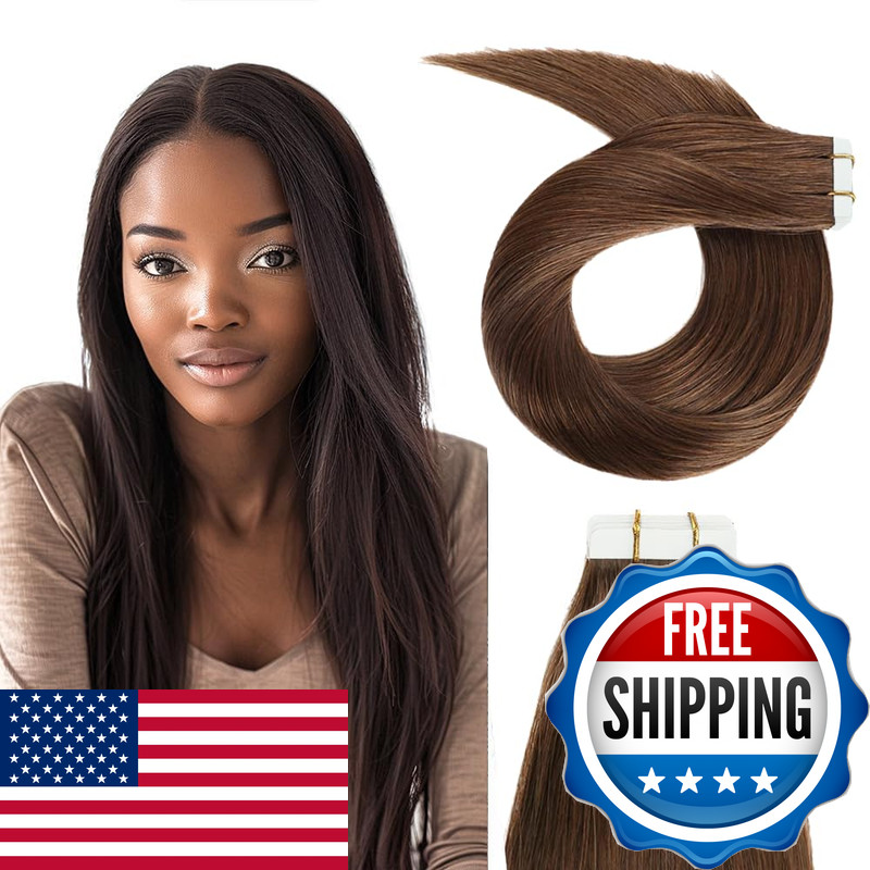 Brown Straight Tape In Hair Extensions 22 Inch Huxowax Virgin Remy Tape In Hair