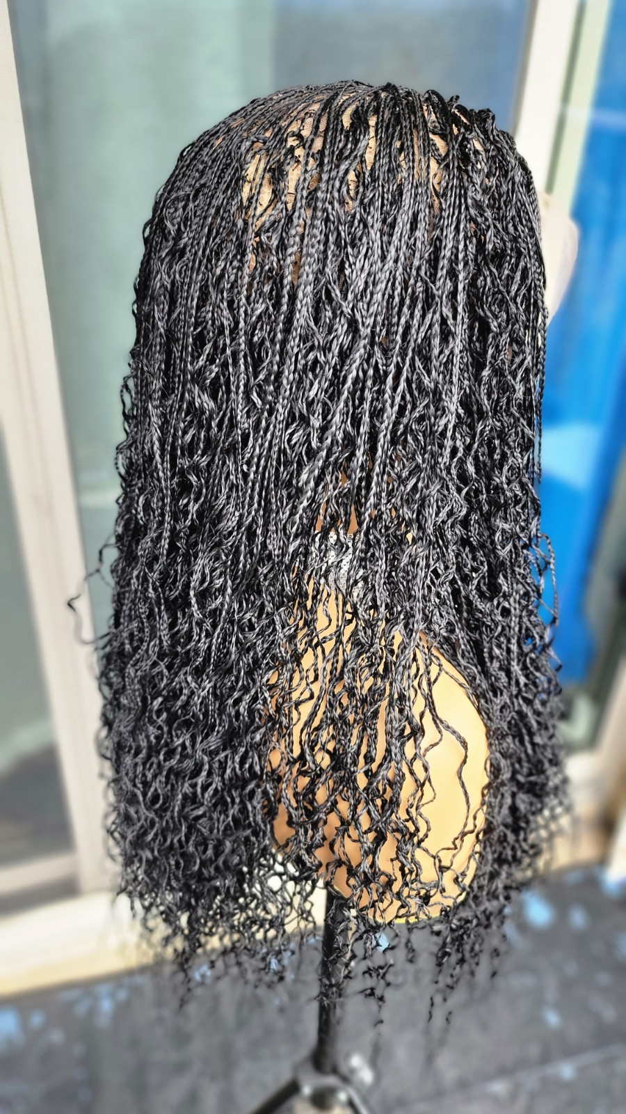 Braided Wig 22″ Micro Boho Braids Jet Black Full Lace Glueless Handmade Long NWT