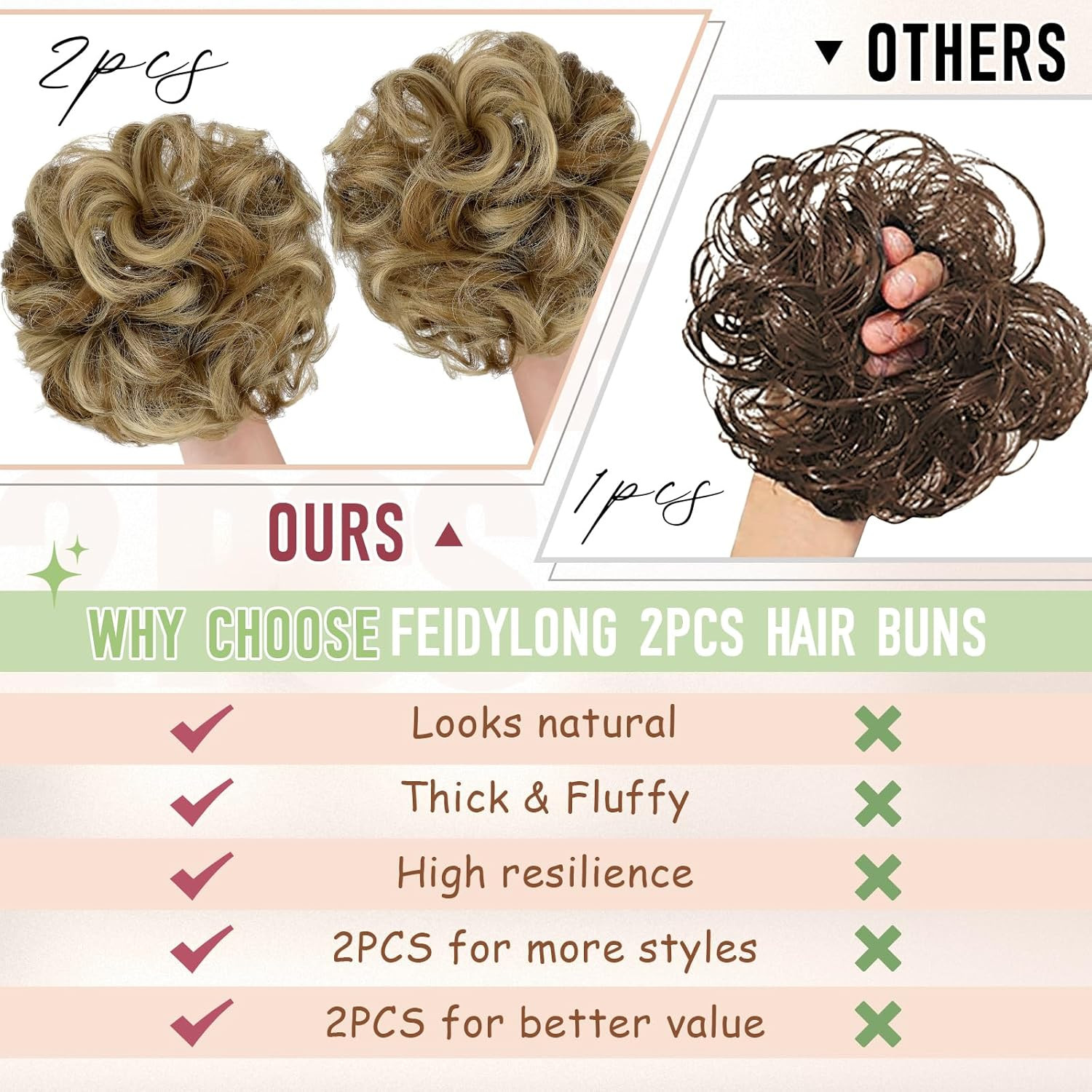2 PCS Messy Bun Hair Piece Wavy Curly Scrunchies Synthetic Chignon Ponytail Hair