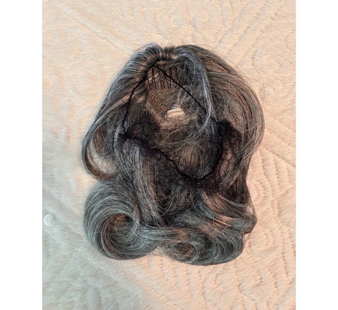 Grey Silver Wavy Curly Hairpiece Layered Synthetic Style Elegant Modern