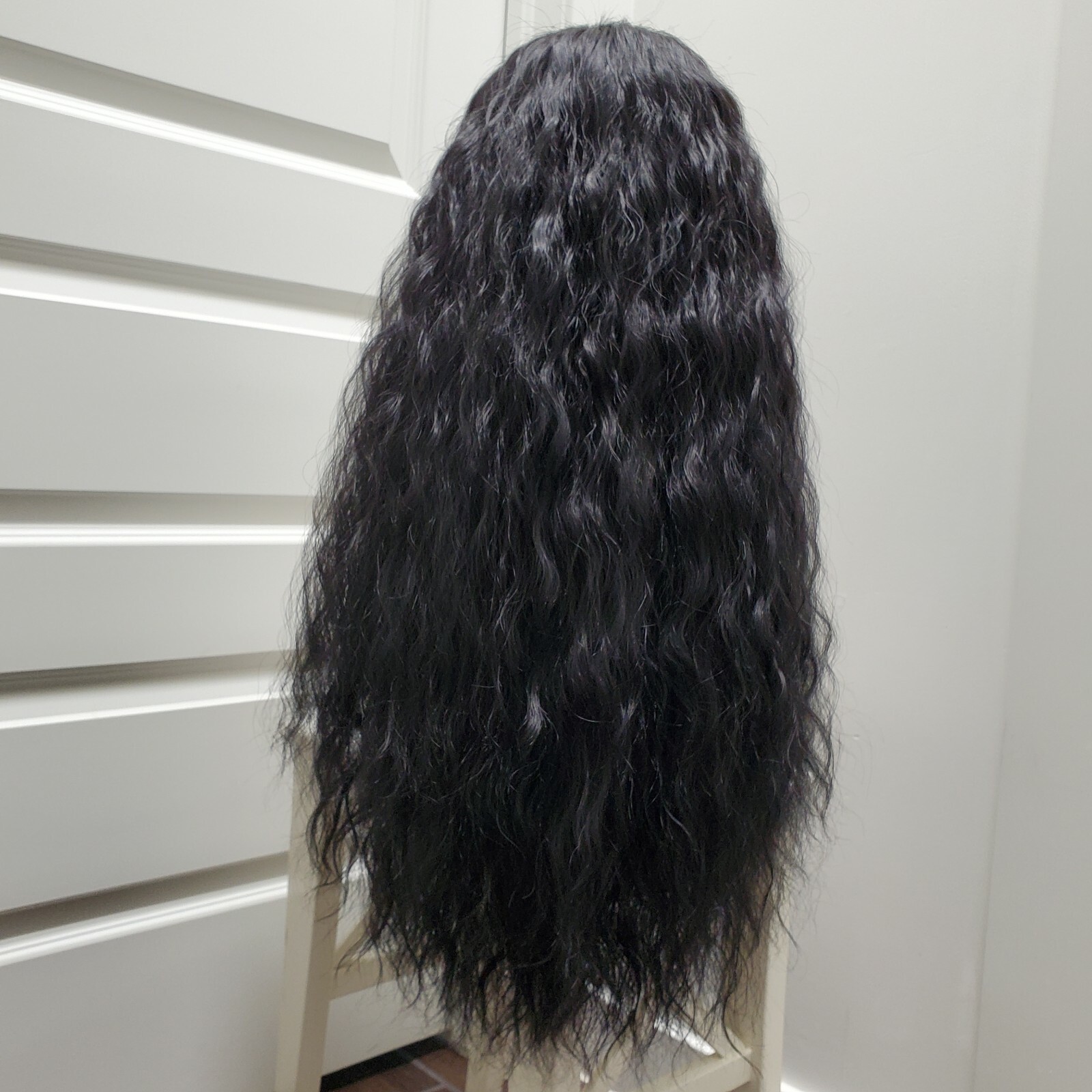 Good Quality Fashion Long Wavy Black Synthetic Lace Front Wig Size S to M