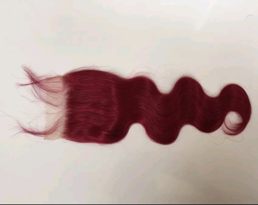 12INCH 4X4 PURE HOT RED 99J LACE CLOSURE 100% BRAZILIAN HUMAN HAIR BODY WAVE 12A