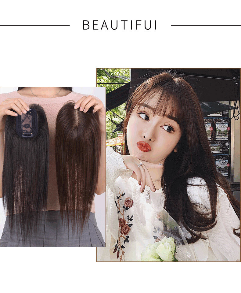 100% Human Hair Toupee Clip in Hairpiece Thin Topper with Bangs Top Hair Pieces