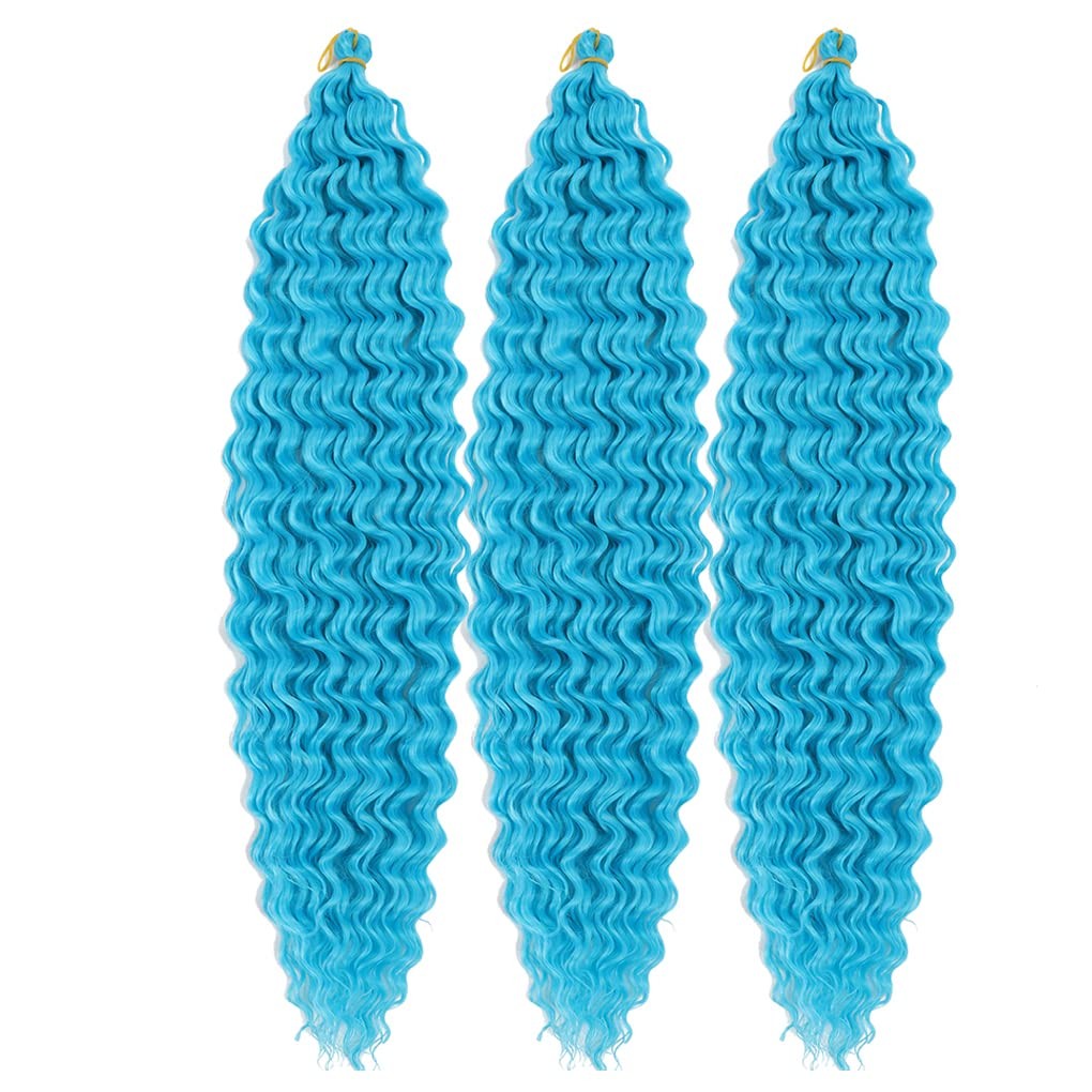 24inch Ocean Wave Braiding Hair Extensions 3packs Long Deep Curly 24″, Blue