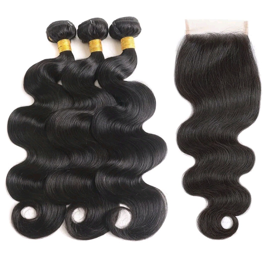 12A PERUVIAN VIRGIN HUMAN HAIR BODY WAVES 20+20+20&20INCHE 4X4 CLOSURE 350g 1B#