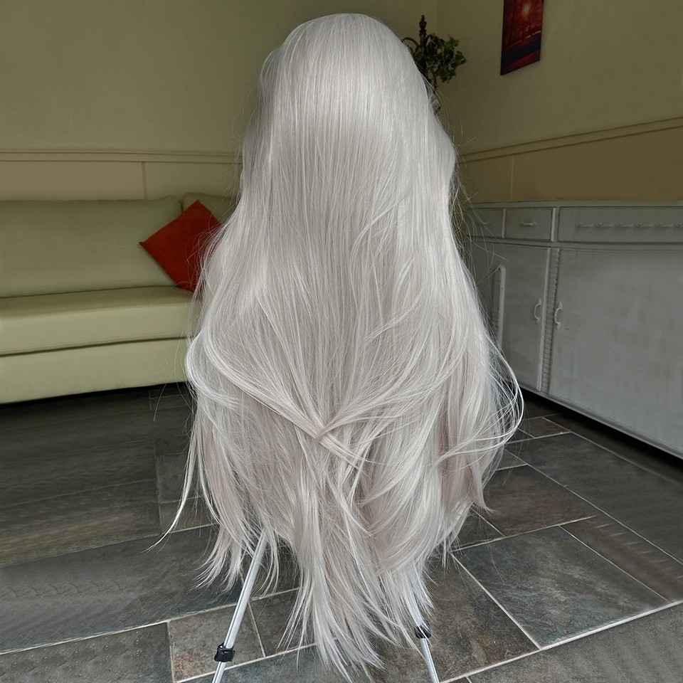 Silver gray Heat Resistant Synthetic Hair Lace Frontal Wig Long Straight
