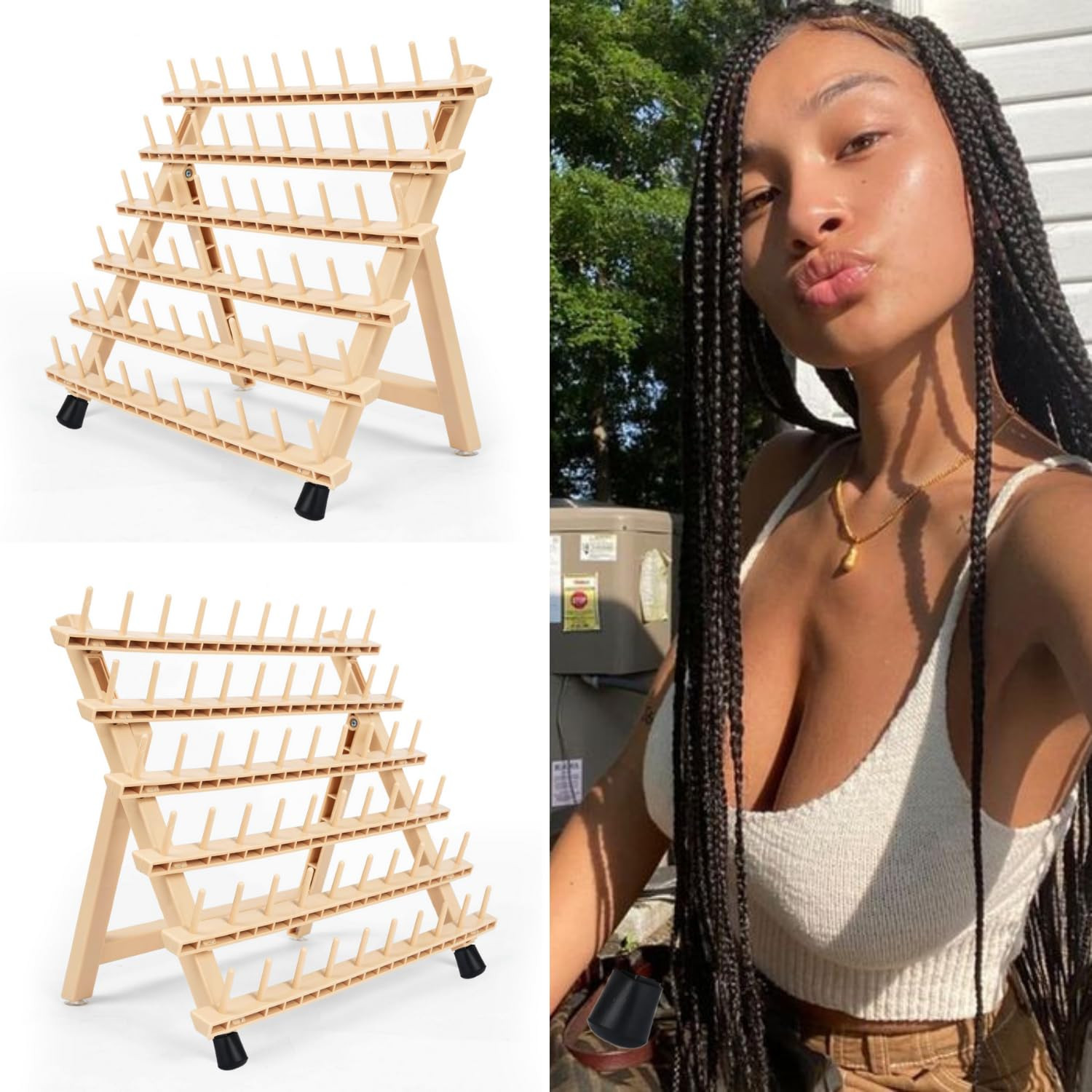 Braiding Hair Rack with 60 Pegs Standing Versatile Extension Hair Holder with 60
