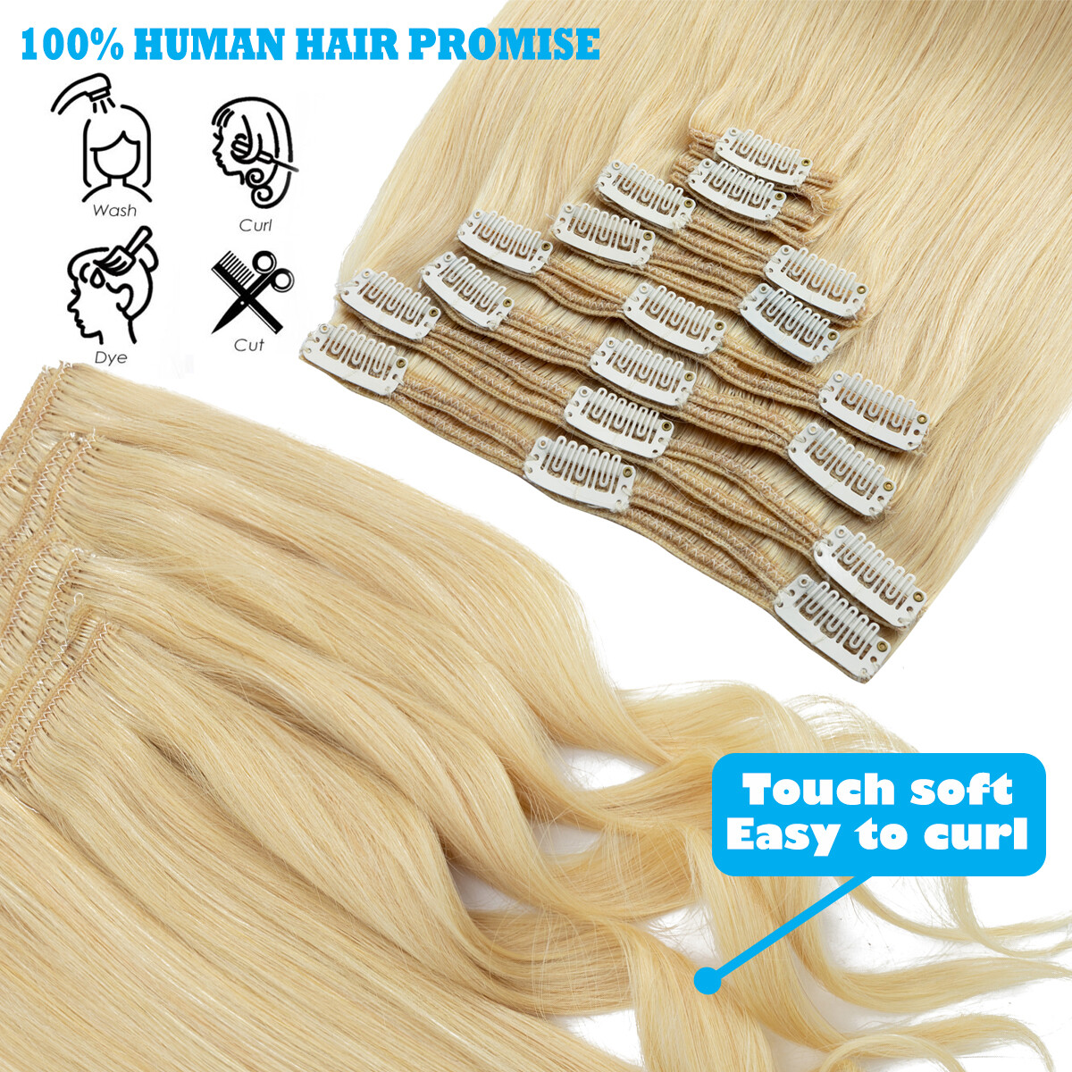 Double Weft 100% Clip In Remy Human Hair Extensions Full Head THICK mix Brown US