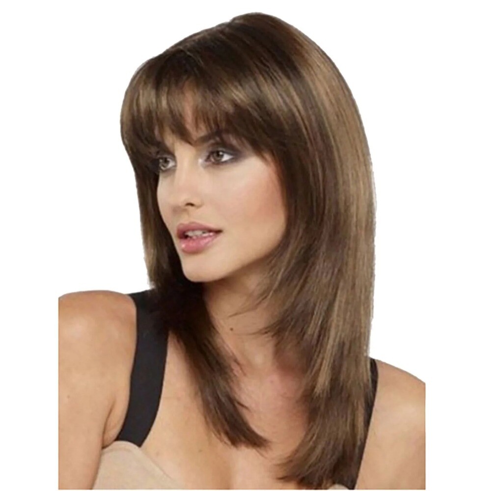 Women Long Curly Brown Natural Wig Glueless Wig Heat Synthesis Adult Female Wig