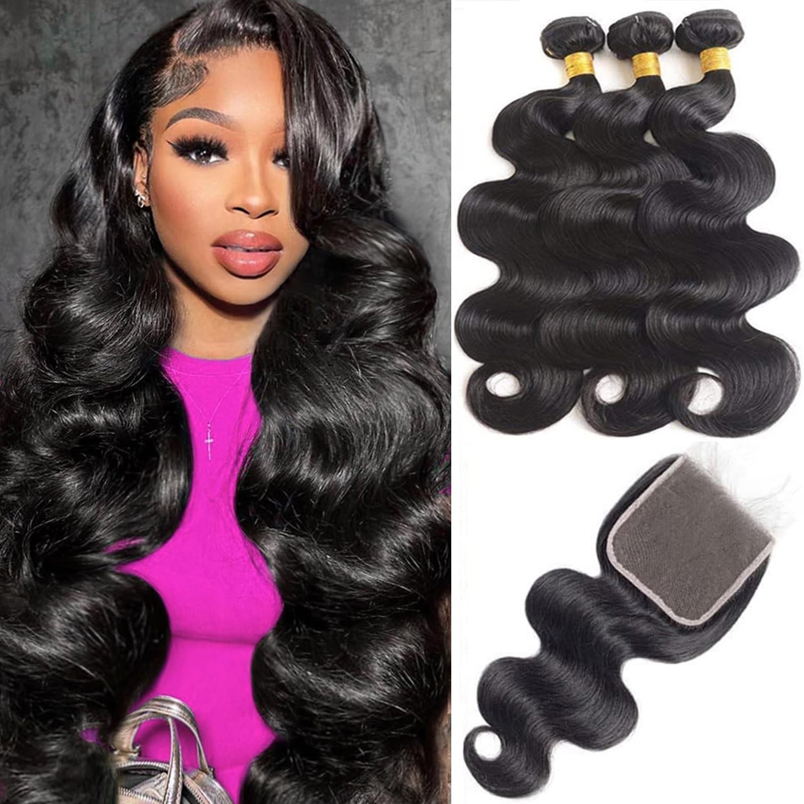 Body Wave Human Hair Bundles with 5×5 HD Closure – Unprocessed Virgin Brazilian