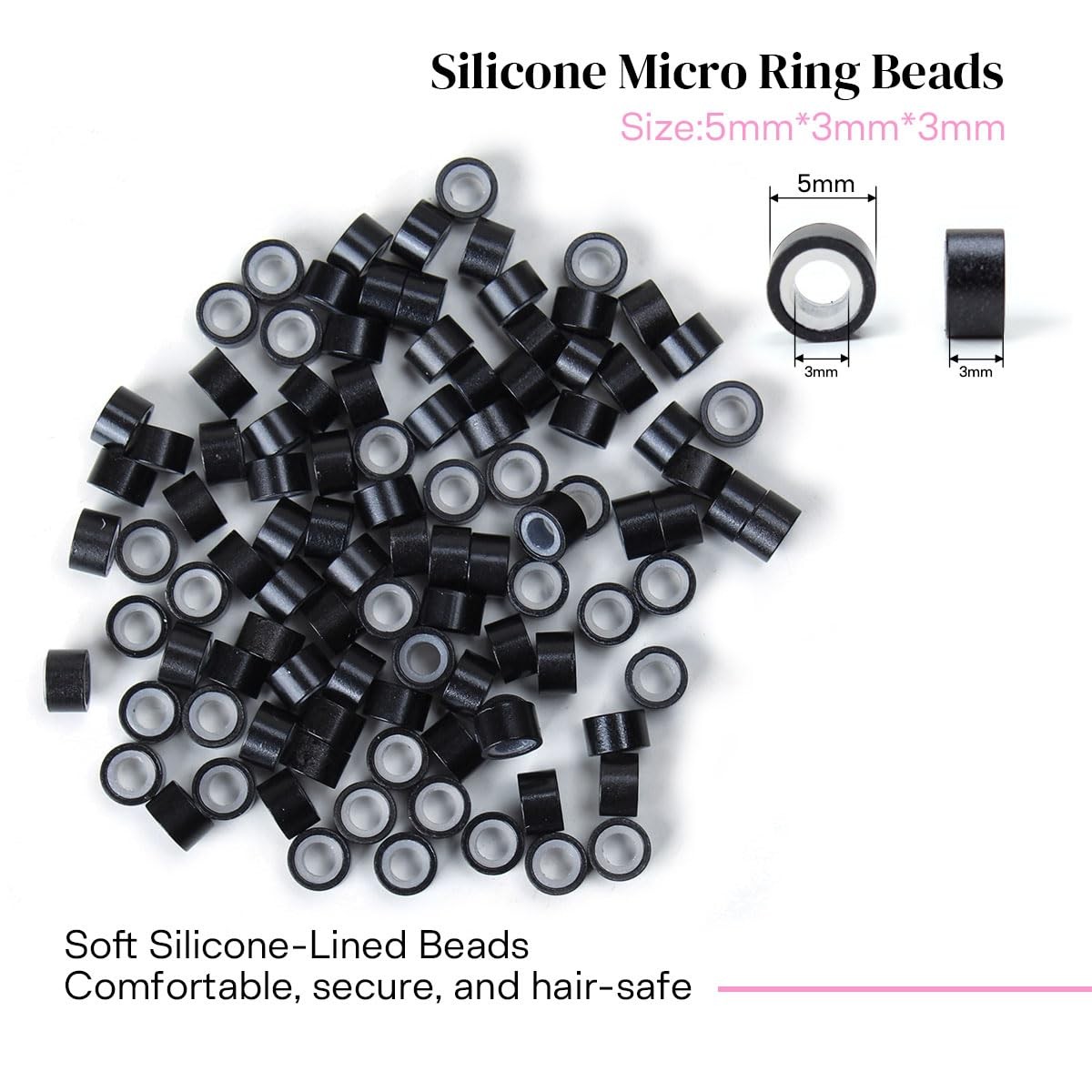 Hair Extension Tools Kit 200 Silicone Beads 1 Three Hole Pliers black