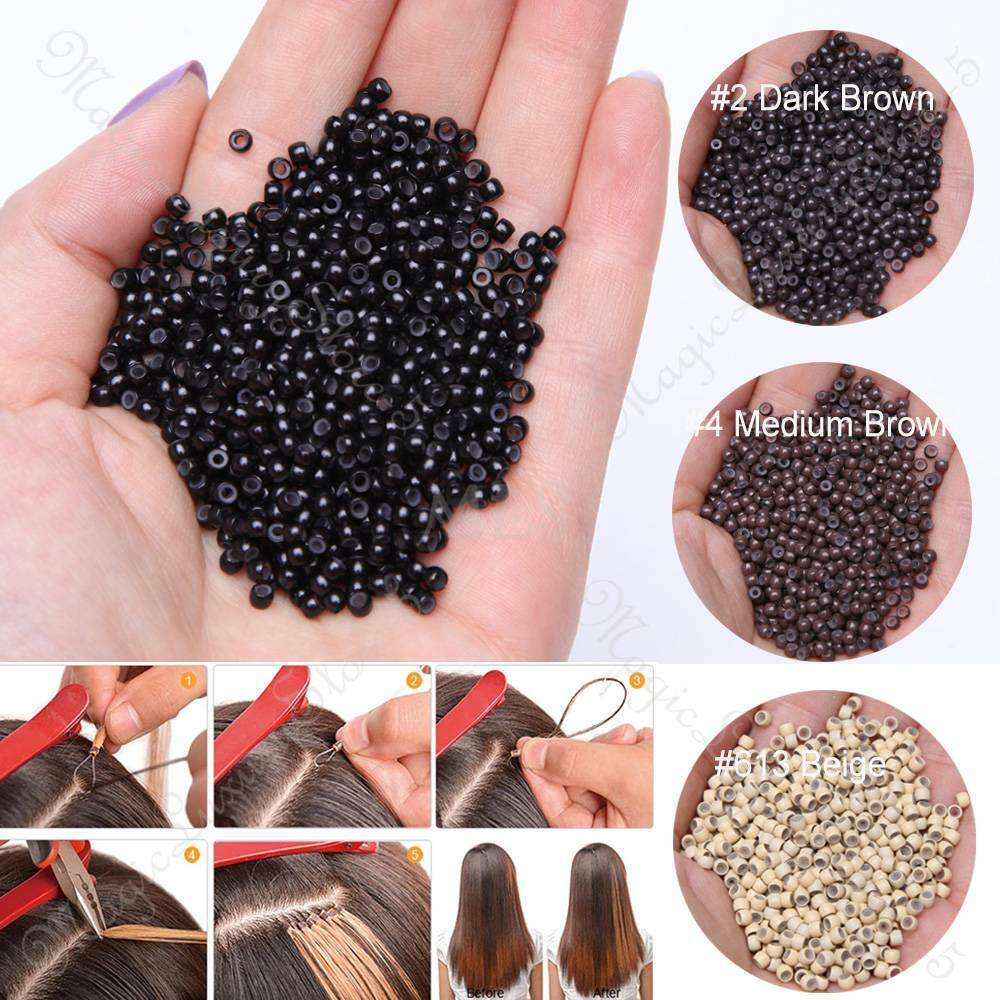 200-1000PCS NANO RING BEADS For Nano Tip Hair Extensions Beige Silicone Line US