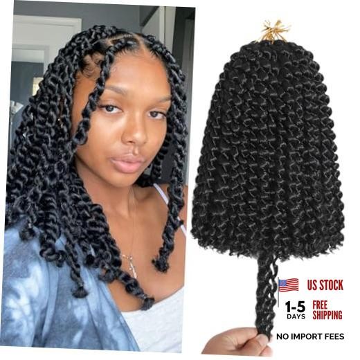 Passion Twist Crochet Hair for Women Black Color 9 Packs 10 Inch (pack of 9) 1B