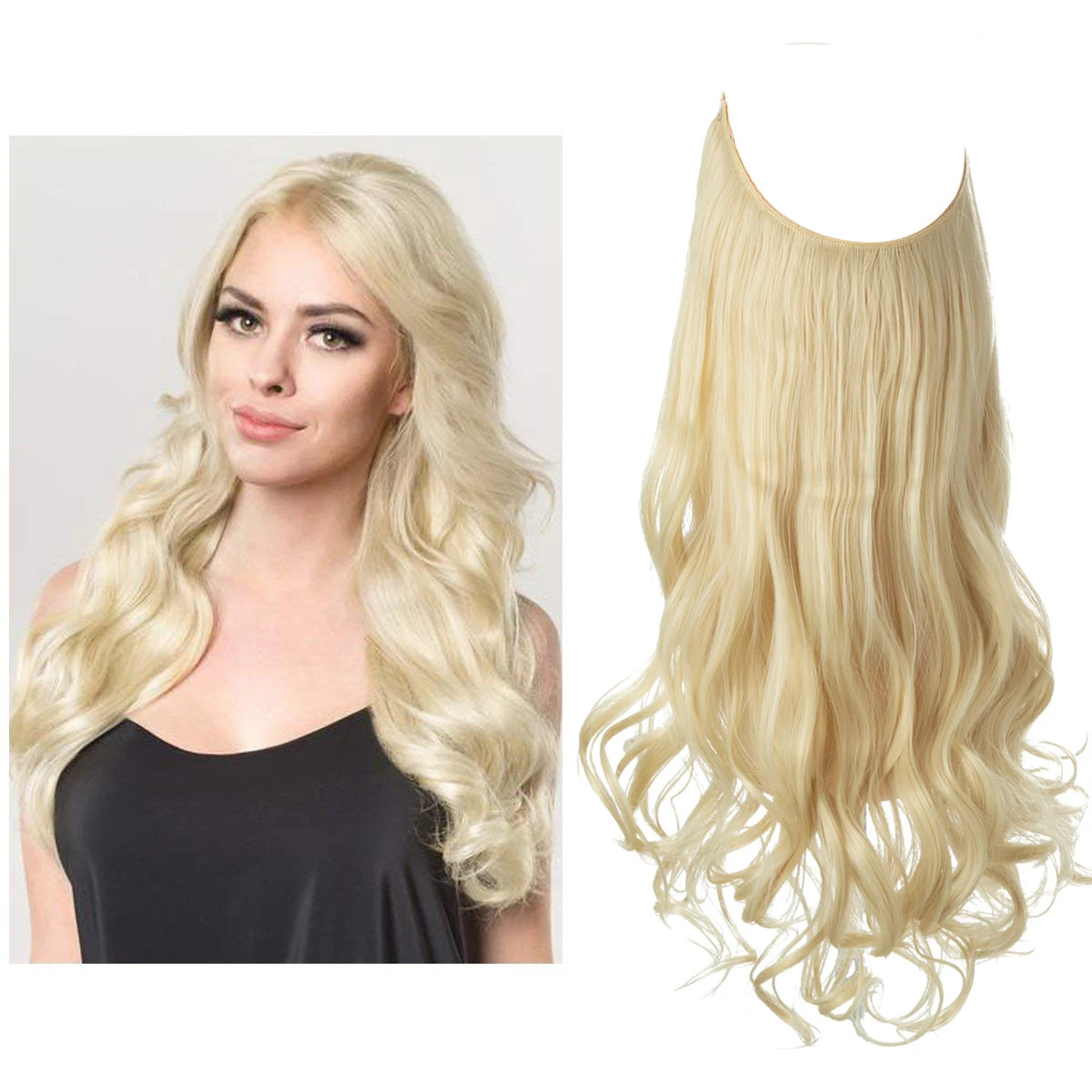 Synthetic No Clips Hair Extension Ombre Black Blonde Pink Long Wave