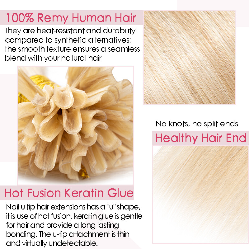 Nail U Tip Keratin Hot Fusion Bonding Hair 100% Real Remy Human Hair Extensions