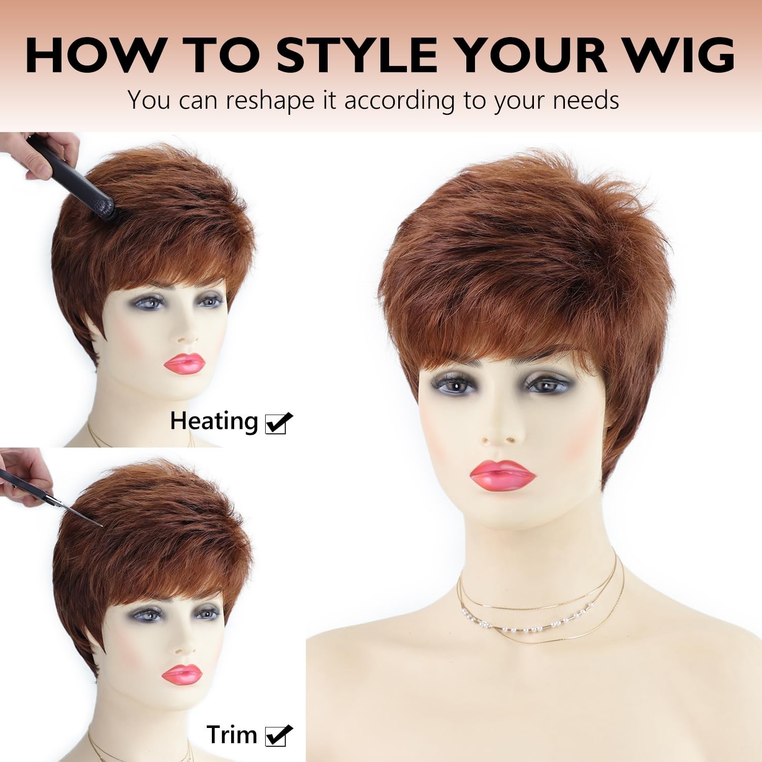 Short Auburn Layered Straight Synthetic Wig Natural Style 16E080316