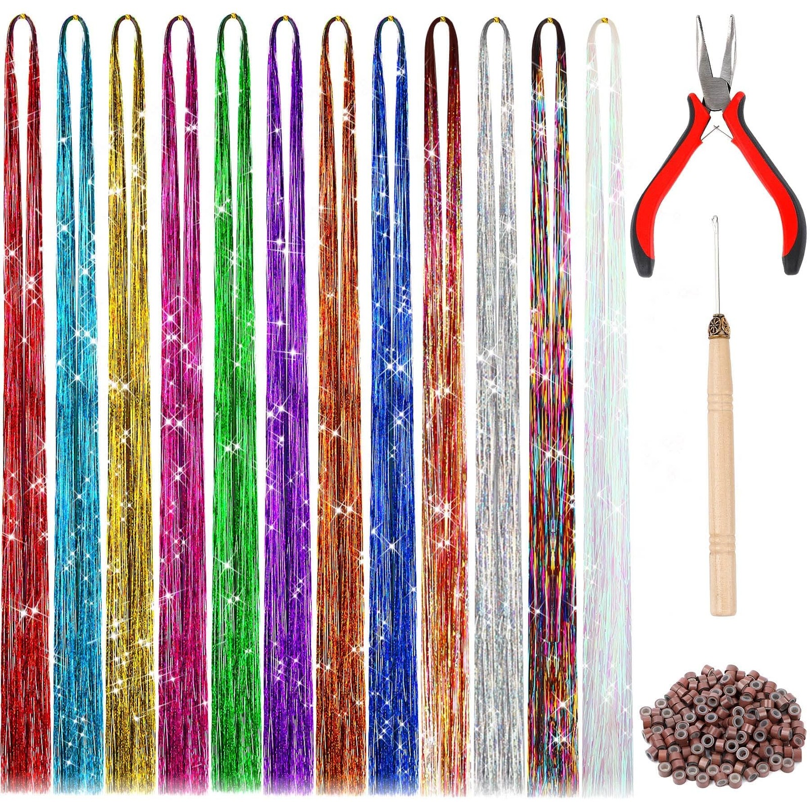 Tinsel Hair Extension, 47 Inch Glitter 46 Inch, Multi 12 colors-1