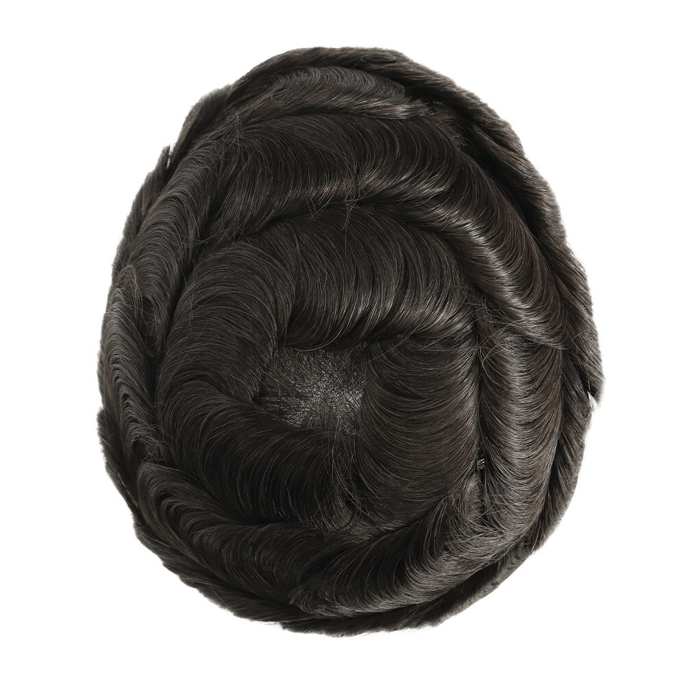 Mens Toupee Human Hair Replacement System Welded Mono Off Black Hairpieces #1B