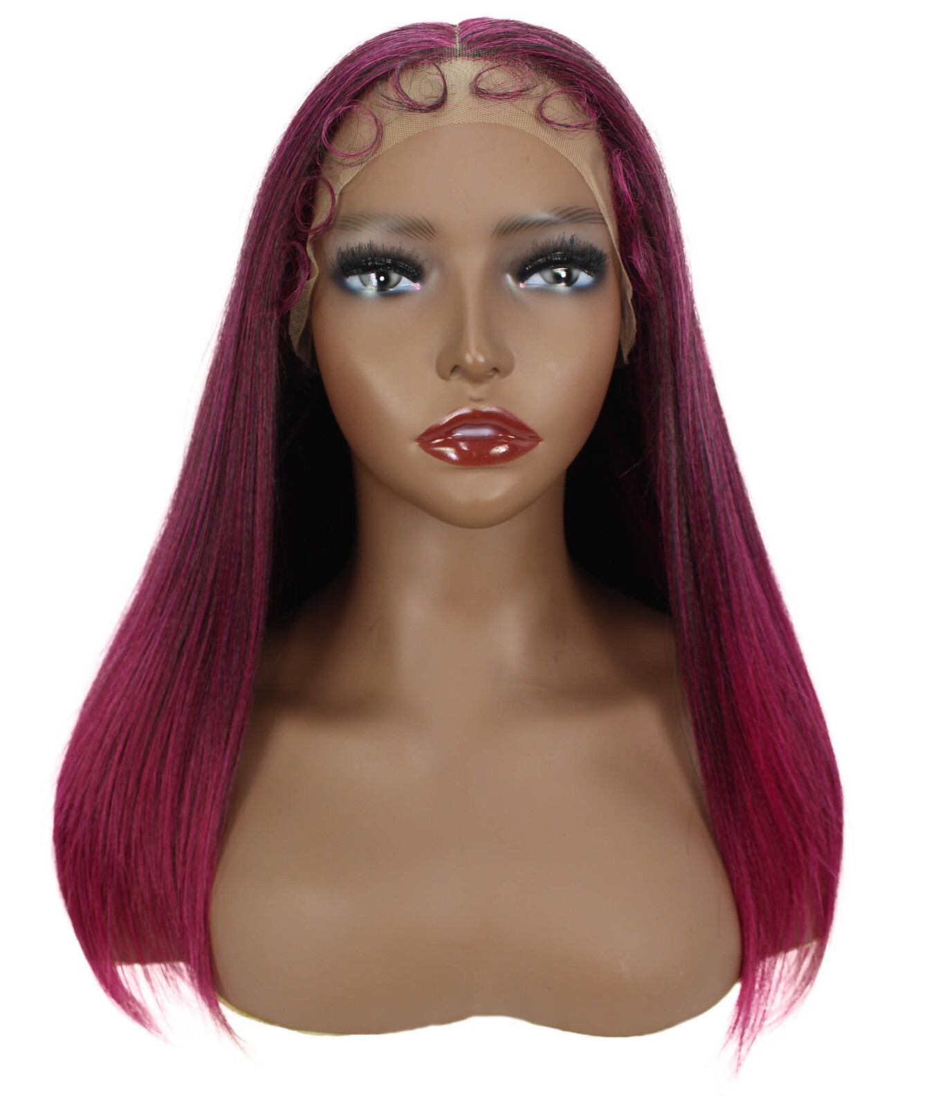 LUXLUXE Ebony Straight 21.5 inch Lace Front Wig Heat Resistant Fiber, BL-0166