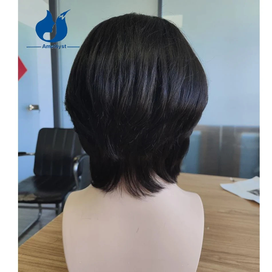 Wolf Cut Wig for Men Layered Human Hair 13×6 Lace Front Wig Short Pixie Cut Bob