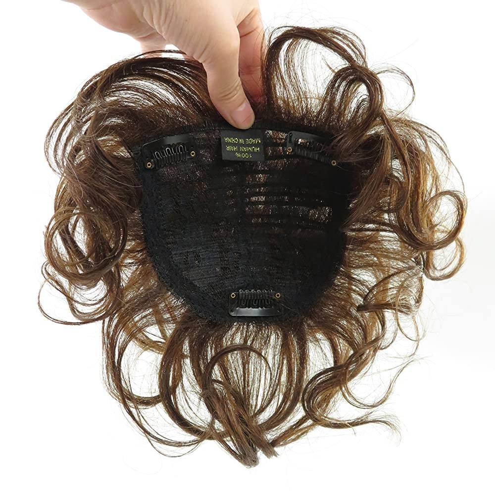 Short Curly Wavy Human Hair Topper Clip in Top Hairpiece Closure Replacement