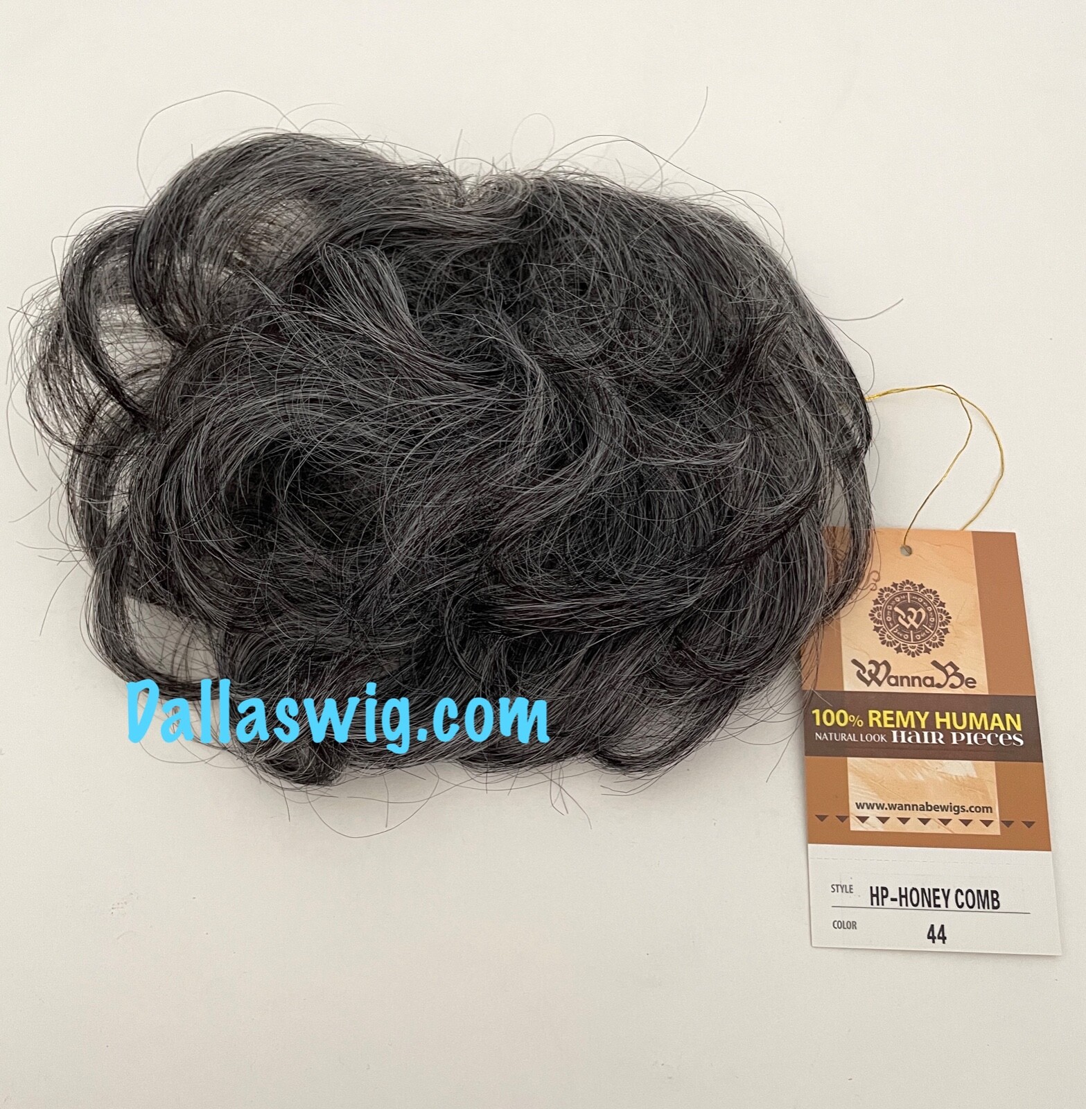 WannaBe 100% Human Natural Hair Piece Curly Straight with Combs Gray Color