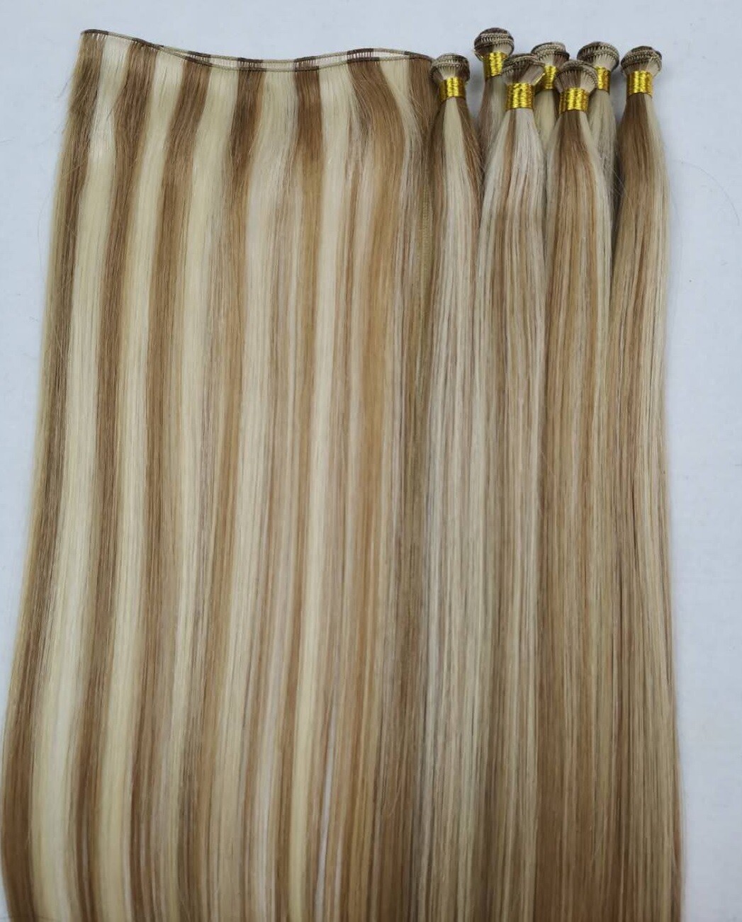 18″, 20″, 22″ Hand-Tied Weft, 100 grams, Human Remy Hair Extensions #18/613