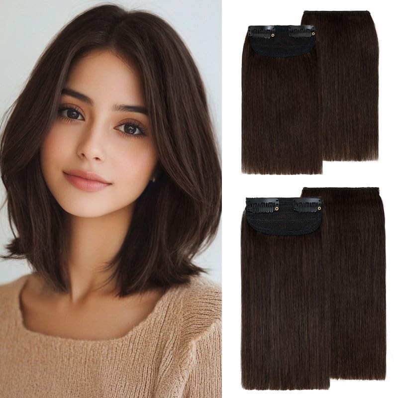 4 pieces Clip In Short Hair Extensions 100% 4 Pieces-6 & 8 Inch Dark Brown