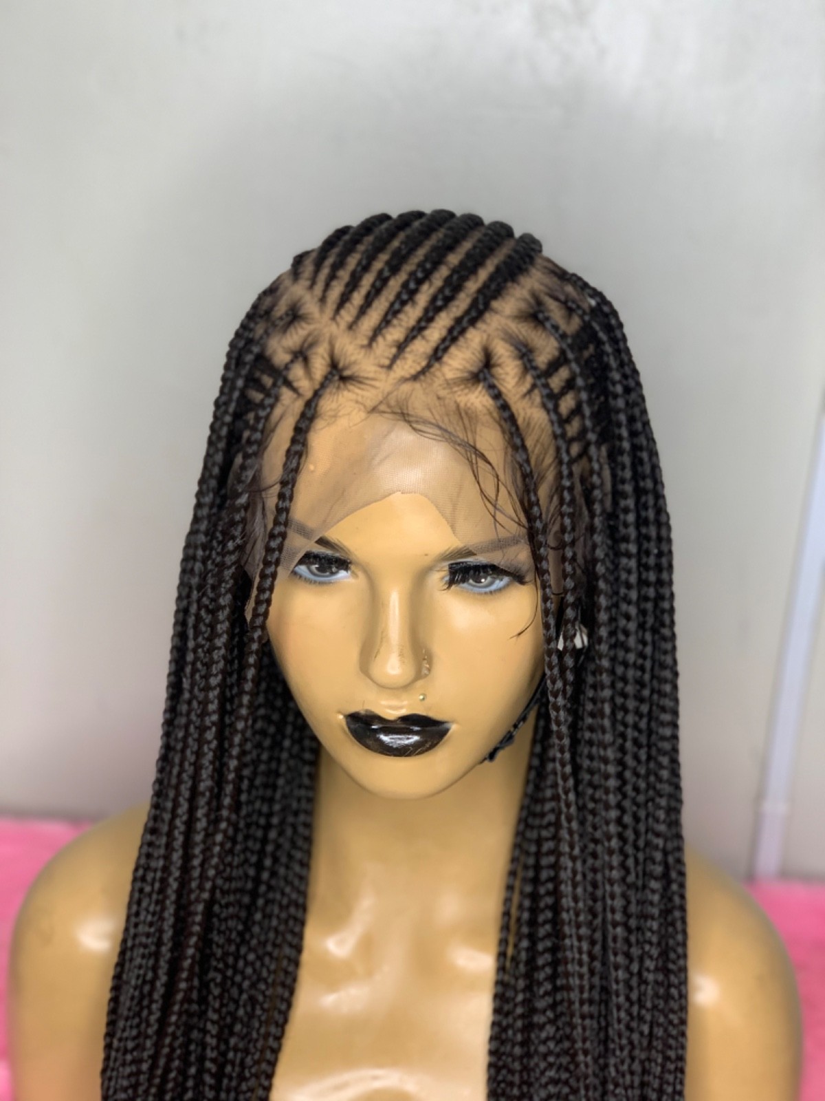 Preorder full lace braided wig, cornrows braids, flip over Fulani, long length