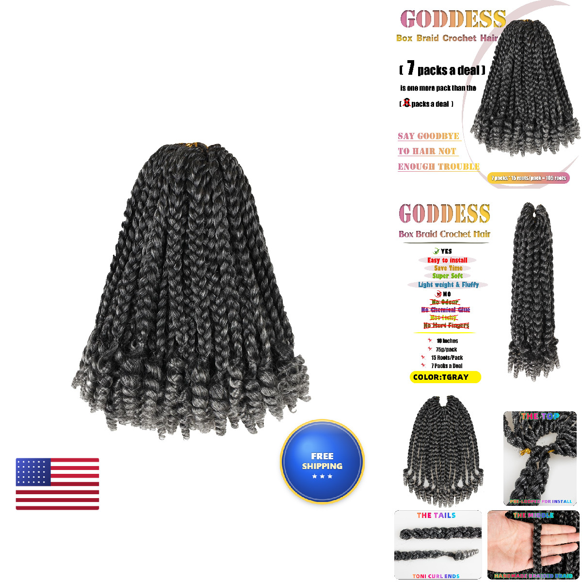 Hahoness 7 Packs 10 Inches Goddess Braid Crochet Hair Toni Curl Ends For Black