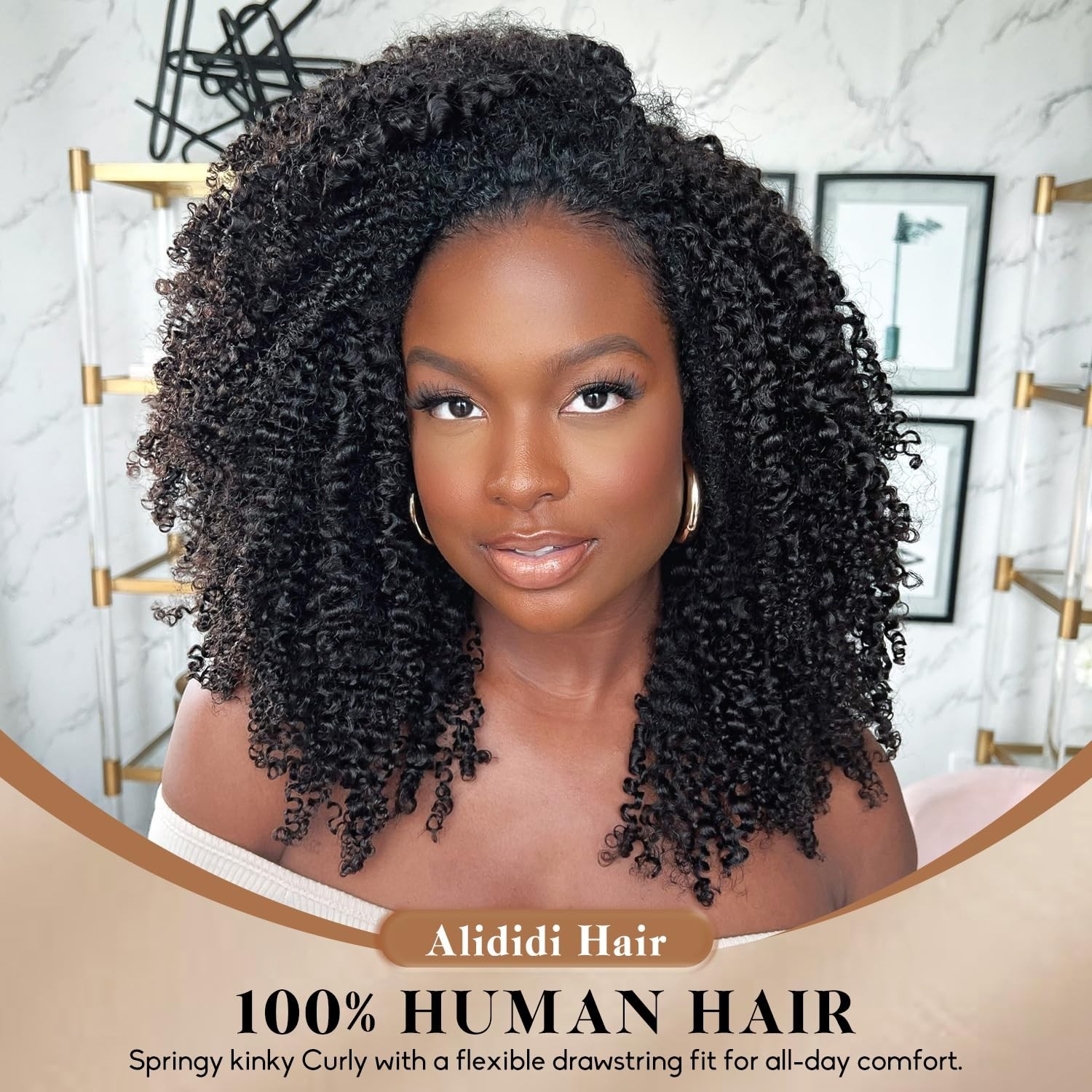 Kinky Curly Half Wig 200 Density Drawstring Seamless Flip Over 24″ Glueless Wig