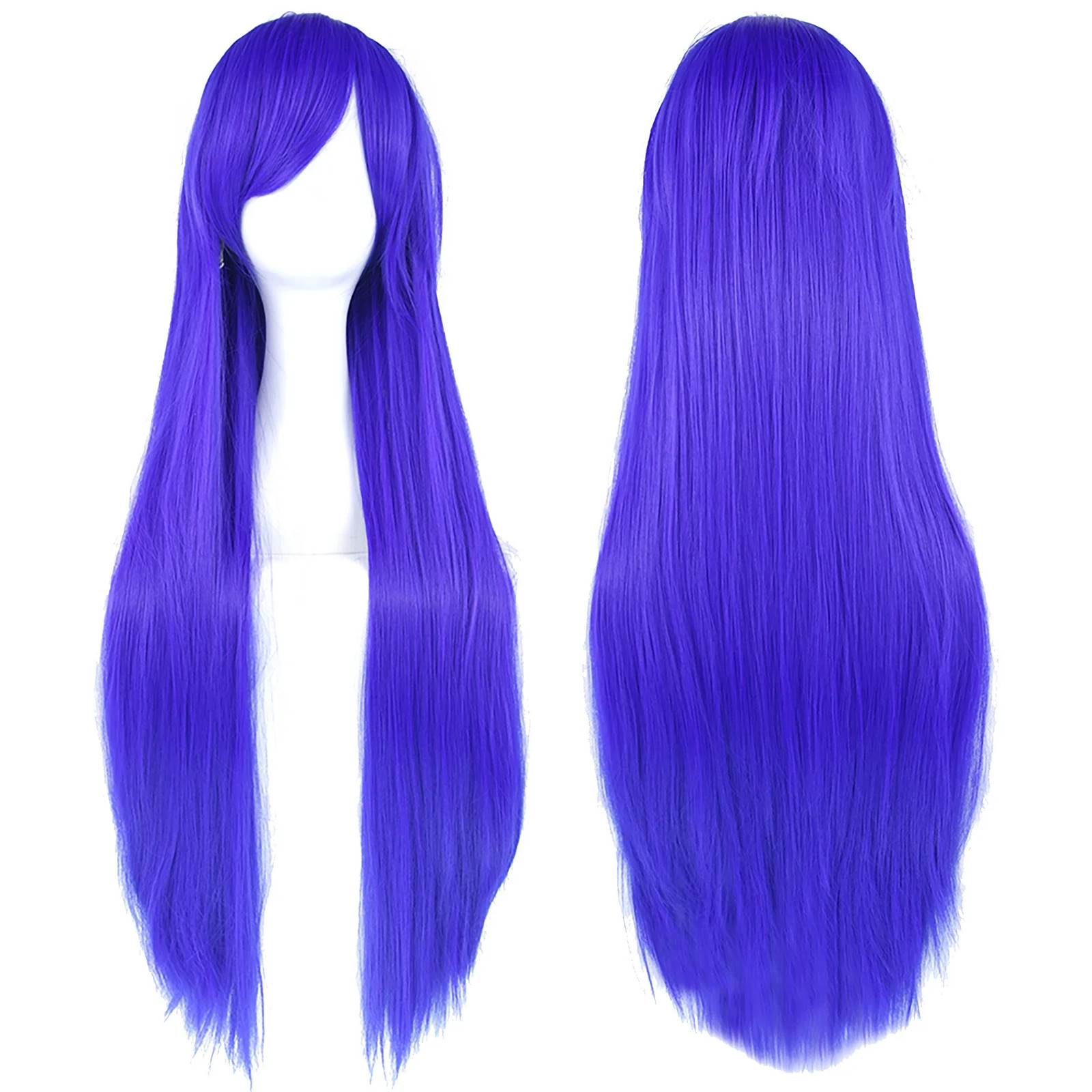 Long White Purple Black Straight Synthetic Cosplay Wig Party Hairpiece for Women