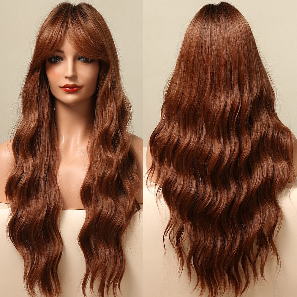 Synthetic Long Wavy Wig Ombre Platinum Brown Blonde White Wig Heat Resistant