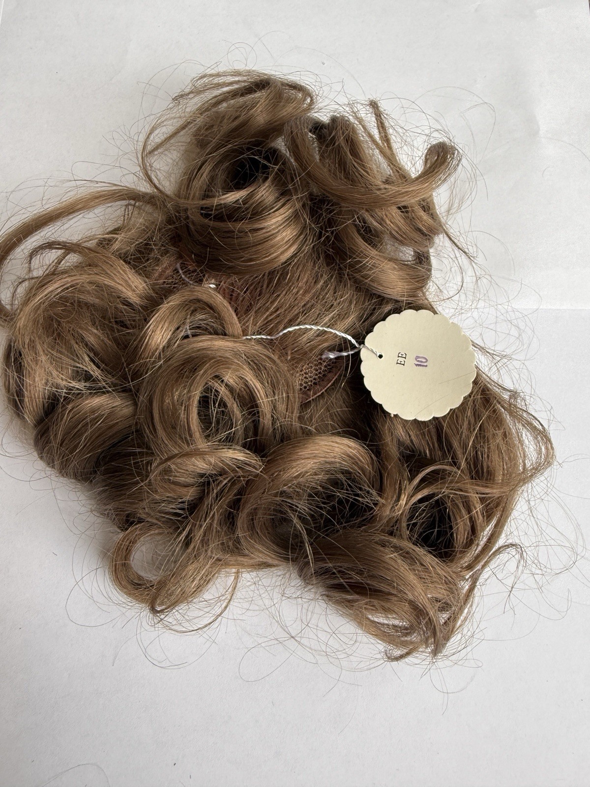 100% Human Hair Wiglet Light Brown 10 Messy Curly Swirls Clip Back Extension New