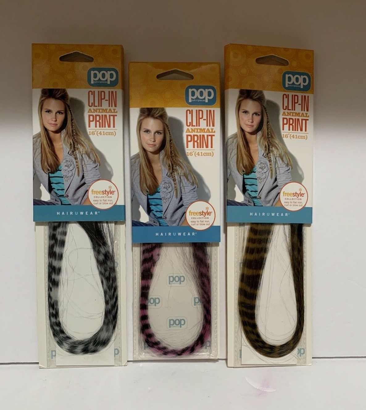Hairuwear Put On Pieces Clip-in Animal Print Pink,White,Gin Tiger Hair Extension