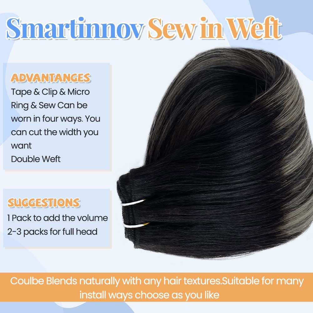Silver Weft Hair Extensions Balayage Human Hair Bundles 22Inch 120 Gram Ombre…