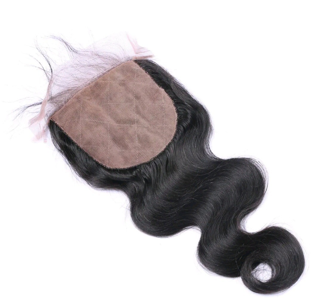 12A 12″ SILK BASE CLOSURE 4X4 PERUVIAN VIRGIN HUMAN HAIR BODY WAVE JET BLACK 1#
