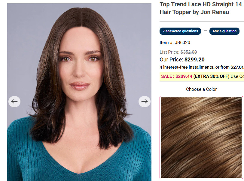 Jon Renau Top Trend Lace Synthetic Hair Topper Straight- Color 10H16- NEVER WORN